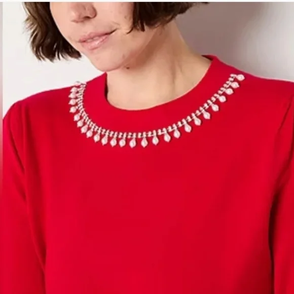 Liz Claiborne Red Embellished Crew Neck Pullover Sweater Size M - Picture 8 of 9